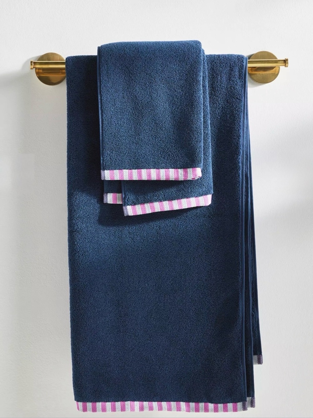 NEW Anthropologie Sloane Portuguese Zero-Twist Cotton Bath Towel, Navy -Sold Out